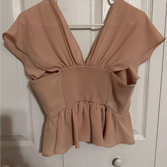 Express Pink Flutter Sleeve Peplum Blouse | Ruched Front | Small - Picture 4 of 4